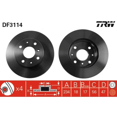 Bilde av TRW DF3114 Bremseskiver 234 18 4 100 ventilert spraylakkert