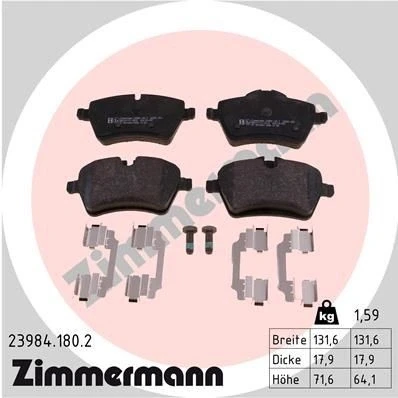 Bilde av ZIMMERMANN 23984.180.2 Bremseklosser klargjort for slitasjeindikator med skruer Bildet viser leveranseinnholdet, fjær MINI: Hatchback, Countryman