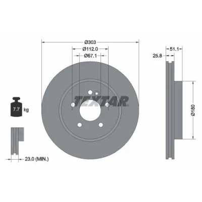 Bilde av TEXTAR PRO+ 92089905 Bremseskiver 303 25,8 05/06 112 innvendig ventilert belagt høy karbon uten hjulfestebolt, hjulnav MERCEDES BENZ: ML Klasse