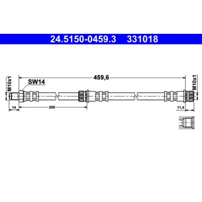 Bilde av ATE 24.5150 0459.3 Bremseslange 459,6 M10x1 MITSUBISHI: COLT 6