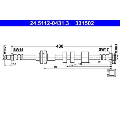 Bilde av ATE 24.5112 0431.3 Bremseslange 430 M10x1 ALFA ROMEO: Giulietta Hatchback