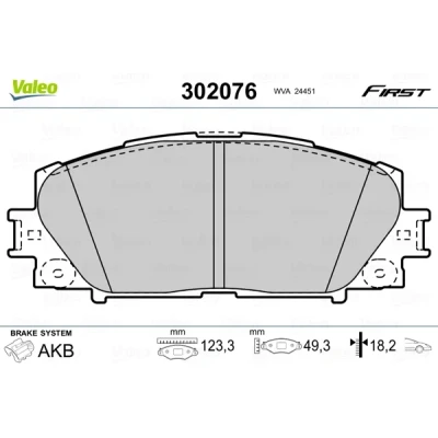 Bilde av VALEO 302076 Bremseklosser FIRST framaksel ekskl. slitasjevarselkontakt uten antiskrike blikk TOYOTA: Yaris II Hatchback, III Hatchback